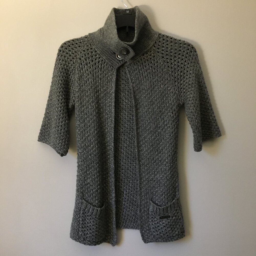 Sakura Wool Blend High Collar Knit Cardigan - Button Front Heather Grey